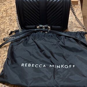 Rebecca Minkoff Black Quilted Chevron Leather Crossbody with Silver Chain